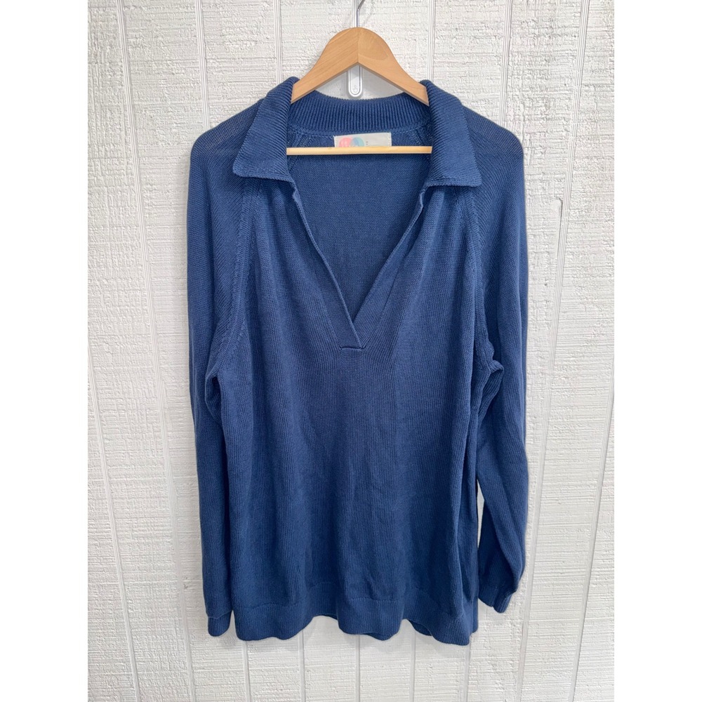 Free People Beach Sweater Womens Blue Oversized V-Neck Knit Pullover Size M